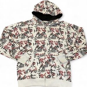 Vintage Silver Point All-Over Print Skull and Fleur-de-lis Full Zip Hoodie